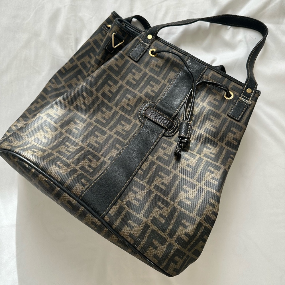 Pre-loved Fendi zucca monogram handbag with gold hardware